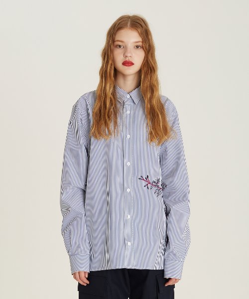 [18FW][80%SALE] Flower Embroidery Stripe Shirts (BL)